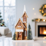 LED Wooden Christmas Church with Trees | Light-Up Nordic Chapel Ornament LED Light - Tophatter Daily Deals