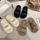 Women's Fashion All-match Furry Fleece-lined Belt Buckle Cotton Slippers Humidifier - Tophatter Daily Deals