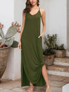 Slit Scoop Neck Sleeveless Dress Army Green Casual Dresses - Tophatter Daily Deals