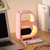 2024 New B-Shaped Blutooth Speaker Multifunctional Smart Music Rhythm Lighting Phone Wireless Charger TF Card AUX Input Standard Mode Pink Wireless Charger Alarm Clock 0 - Tophatter Daily Deals