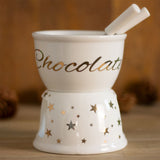 Chocolate Fondue Set | White Ceramic Tea Light Candle Fondue Pot with 2 Forks Fondue Set - Tophatter Daily Deals