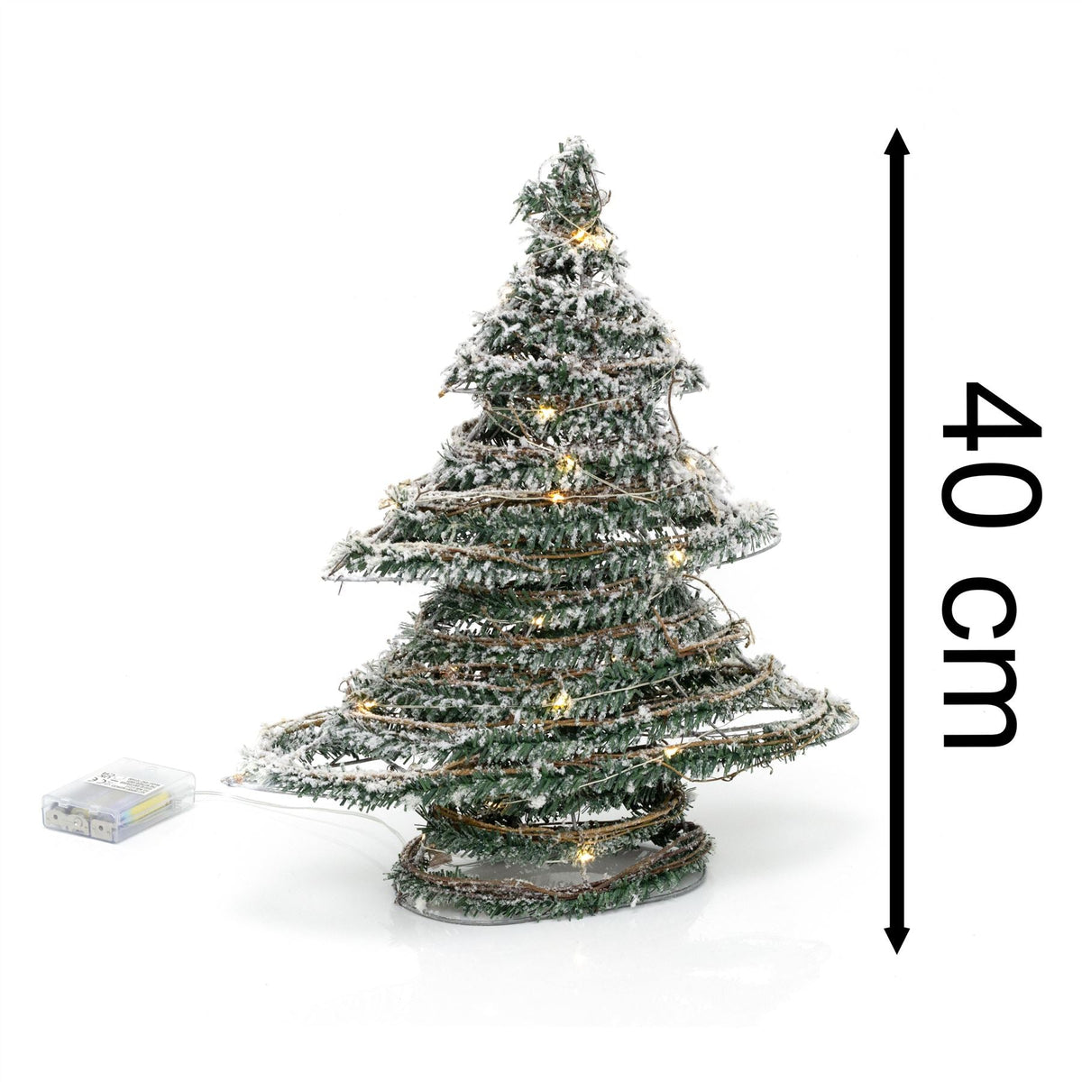 Snow Topped Mini Artificial Christmas Tree Light | Xmas Tree Decoration With 20 Led Lights Battery Operated | Christmas Tree Ornament - 40cm Ornament - Tophatter Daily Deals