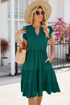 Ruched Notched Cap Sleeve Dress Casual Dresses - Tophatter Daily Deals