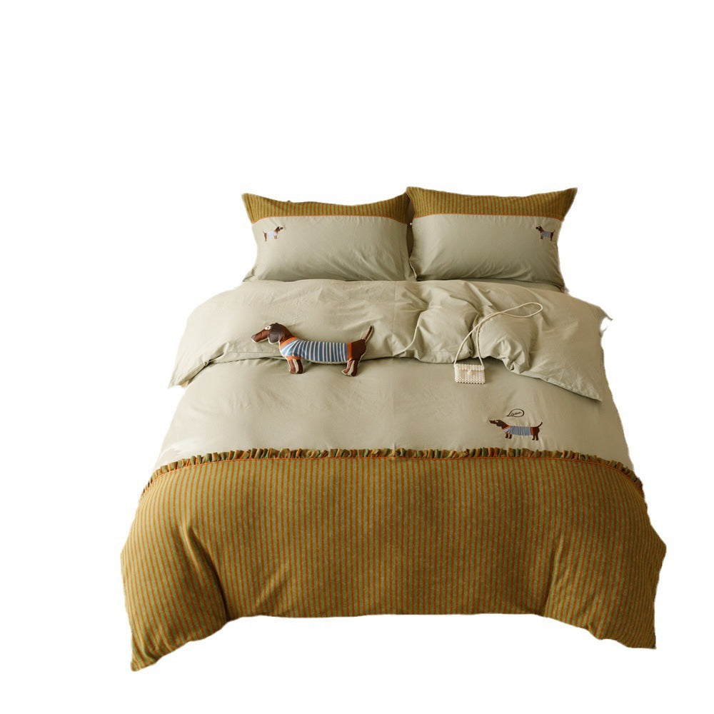 120 Brushed Four-piece Set Embroidered Cotton Quilt Cover Bedding 0 - Tophatter Daily Deals