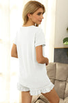 V-Neck Short Sleeve Top and Drawstring Shorts Lounge Set Loungewear Sets - Tophatter Daily Deals