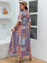 Plus Size Printed Lace Detail Short Sleeve Dress Casual Dresses - Tophatter Daily Deals