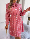 Polka Dot Tie Neck Pleated Dress Strawberry Casual Dresses - Tophatter Daily Deals