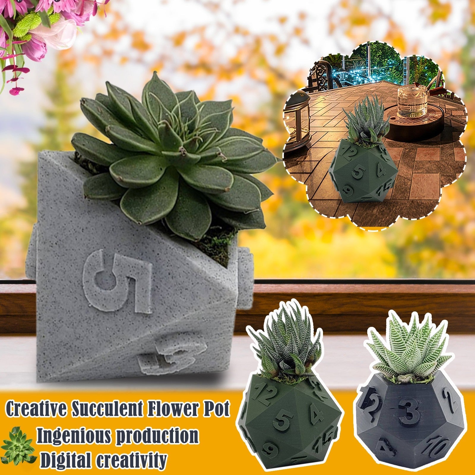 3D Printed Plant Pot Table Top RPG Dice Succulent Planter Set Home Decoration Multifunction Garden Flower Pot 0 - Tophatter Daily Deals