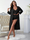 Satin V-Neck Cami, Shorts, and Belted Robe Pajama Set Black Loungewear Sets - Tophatter Daily Deals