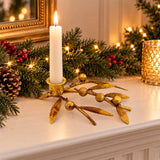 Antique Gold Sprig & Berry Candle Holder, Gisela Graham Christmas 17cm Candlestick - Tophatter Daily Deals