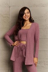 Ninexis Full Size Cropped Top, Long Pants and Cardigan Lounge Set Loungewear Sets - Tophatter Daily Deals