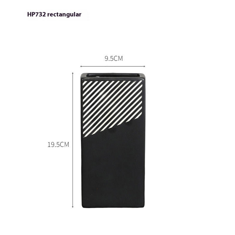 Black And White Striped Ceramic Dried Flower Vase Decorative Art Ornaments HP732 Rectangular 0 - Tophatter Daily Deals