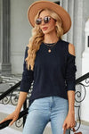 Round Neck Cold Shoulder T-Shirt Navy Women's T-Shirts - Tophatter Daily Deals