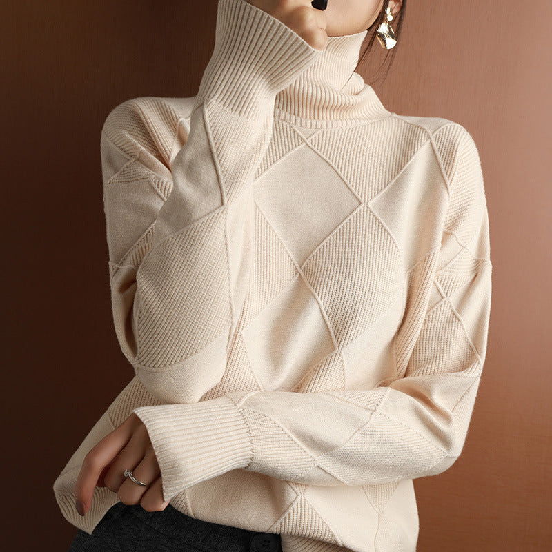 Soft Cozy Womens Sweater - Oversized Diamond Knit Winter Beige 3D Changing Face Moving Picture Frame - Tophatter Daily Deals