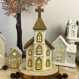 LED Ceramic Christmas Church | Light Up Ceramic & Wood Chapel Ornament - 23cm LED Light - Tophatter Daily Deals