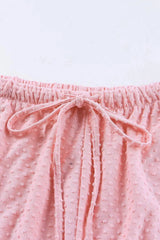 Notched Neck Swissdot Dropped Shoulder Top and Tie Waist Shorts Set Loungewear Sets - Tophatter Daily Deals