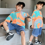 Boys Loose Short Sleeve T-Shirt Shorts Set Orange Two piece set 0 - Tophatter Daily Deals