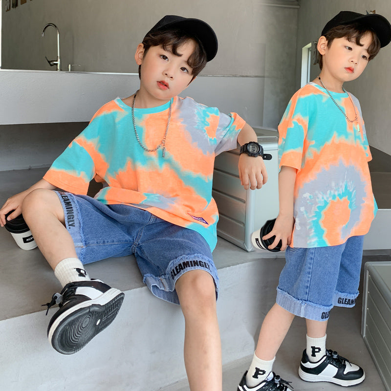 Boys Loose Short Sleeve T-Shirt Shorts Set Orange Two piece set 0 - Tophatter Daily Deals