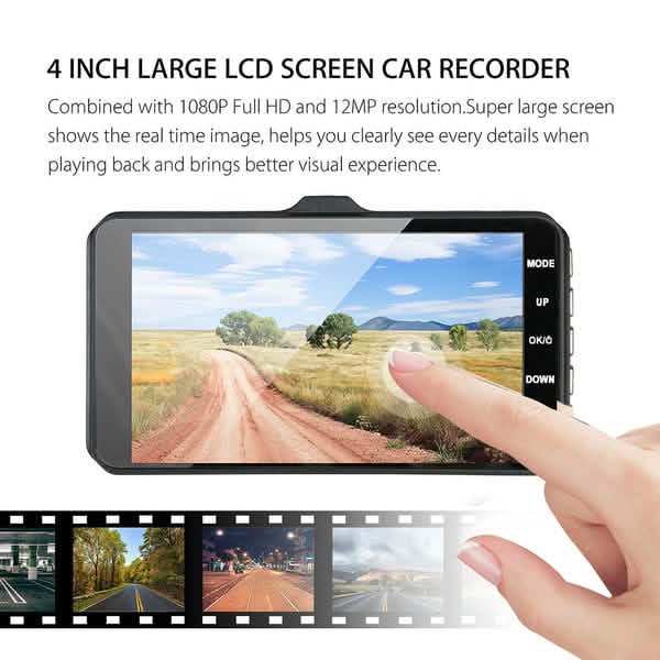 A6T 4-Inch 170° Wide Angle Full HD 1080P Car DVR Dual Lens Dash Cam Rear View Camera Video Recorder with Touch Screen Automotive - Tophatter Daily Deals