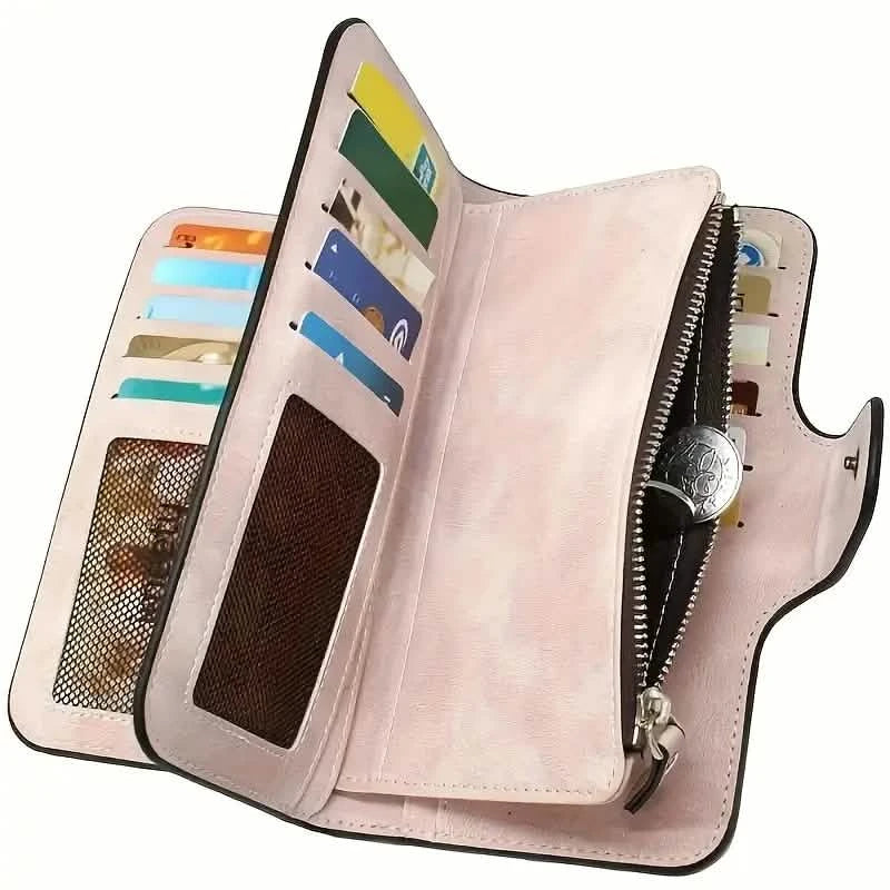 Vintage Faux Leather Long Wallet – Trifold Credit Card Holder with Snap & Zipper Handbags & Wallets - Tophatter Daily Deals