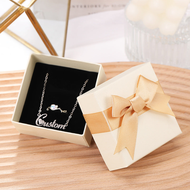 Bow Necklace Earrings Packaging Gift Box Champagne7.3x7.3x3.7cm 0 - Tophatter Daily Deals
