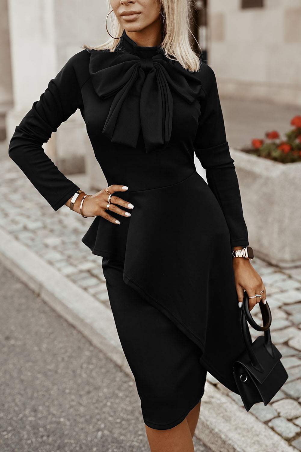 Bow Detail Long Sleeve Dress Casual Dresses - Tophatter Daily Deals