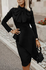 Bow Detail Long Sleeve Dress Casual Dresses - Tophatter Daily Deals