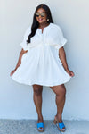 Ninexis Out Of Time Full Size Ruffle Hem Dress with Drawstring Waistband in White Casual Dresses - Tophatter Daily Deals