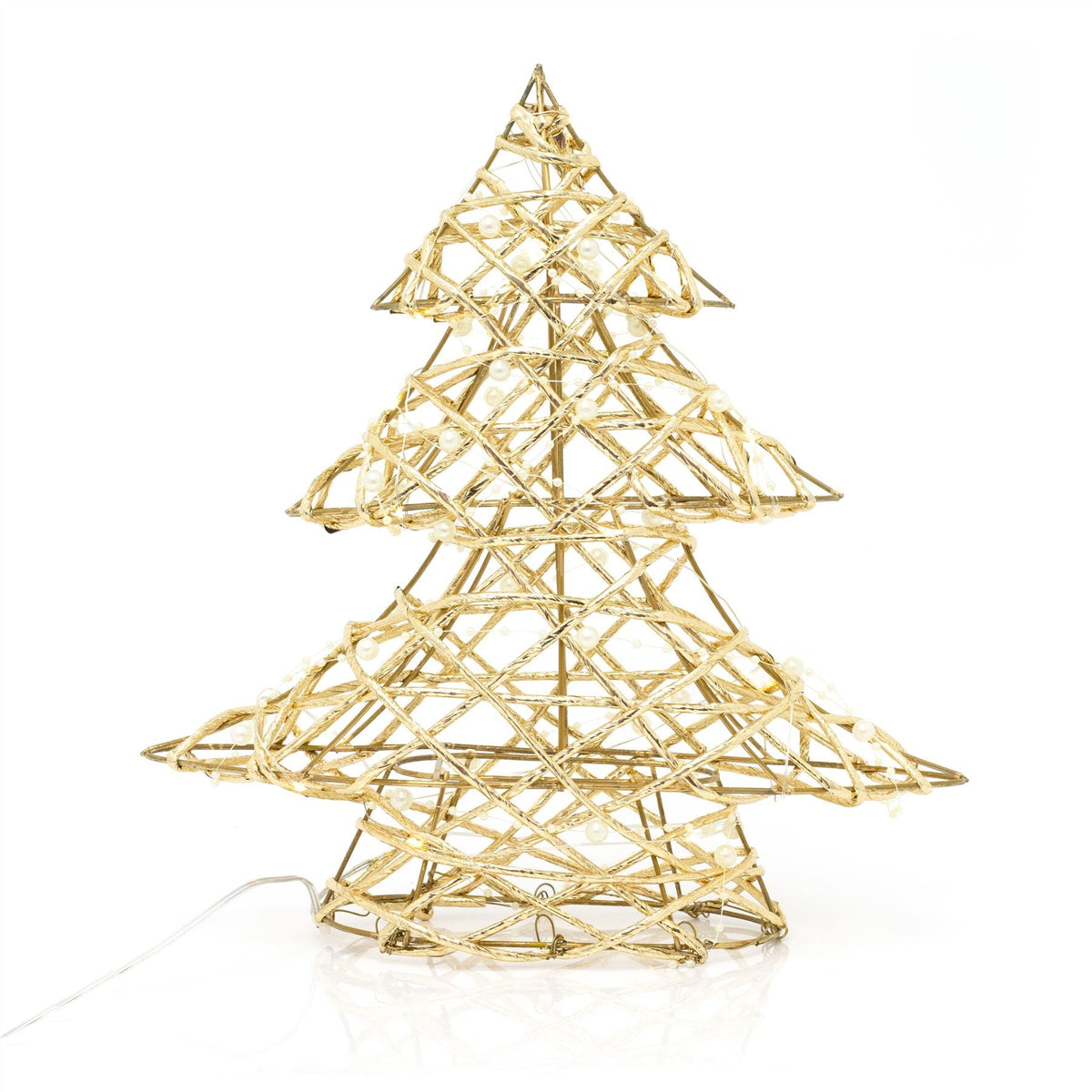 Mini Gold And Pearl Artificial Christmas Tree Light | Xmas Tree Decoration With 20 LED Lights Battery Operated | Christmas Tree Lamp - 30cm Ornament - Tophatter Daily Deals