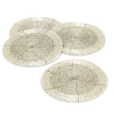 Set Of 4 Silver Glass Coasters | Chic Beaded Drinks Coaster Set | Round Cup Mug Glass Table Mats Coaster - Tophatter Daily Deals