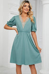 V-Neck Puff Sleeve Dress Casual Dresses - Tophatter Daily Deals