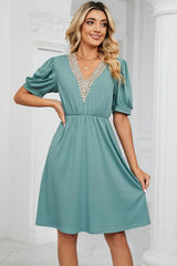 V-Neck Puff Sleeve Dress Casual Dresses - Tophatter Daily Deals