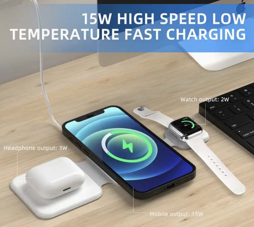3 In 1 Magnetic Foldable Wireless Charger Charging Station Multi-device Folding Cell Phone Wireless Charger Gadgets 0 - Tophatter Daily Deals