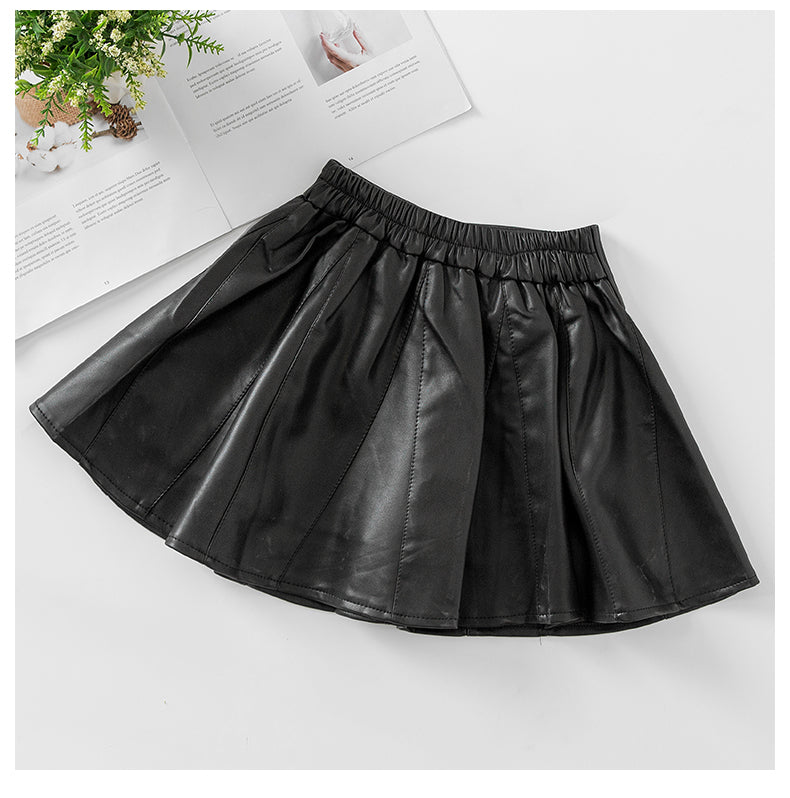 Autumn Winter New Style Children Foreign Style Korean Leather Skirt Black 0 - Tophatter Daily Deals