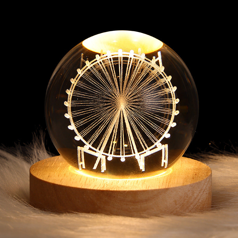 Luminous Starry Sky And Planets Moon Moon Crystal Ball Small Night Lamp Projection Ambience Light Creative Gift New Strange Gift Solid Wood Lamp Holder Ferris Wheel 6CM Lamps - Tophatter Daily Deals