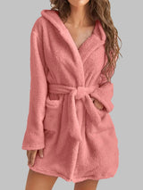 Tie Waist Hooded Robe Sleep Dresses - Tophatter Daily Deals
