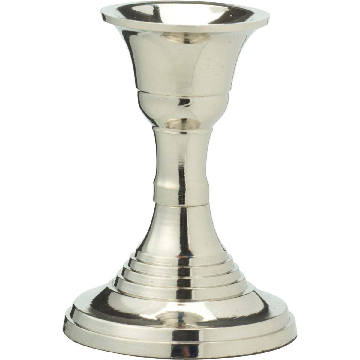 Silver Metal Candlestick | Silver Effect Short Candle Holder Stand - 8cm Candlestick - Tophatter Daily Deals