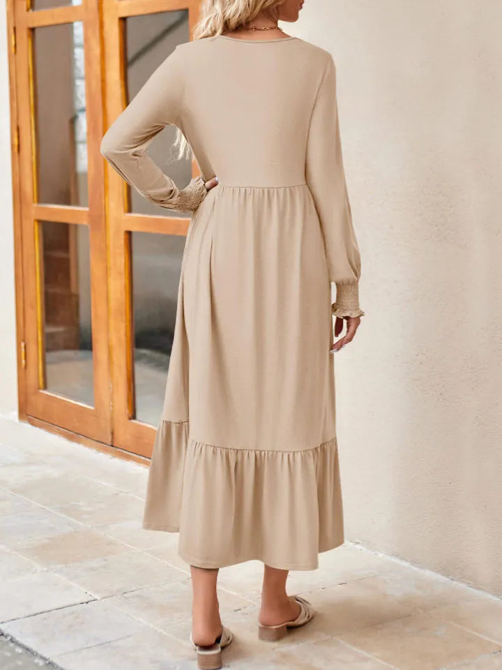 Round Neck Lantern Sleeve Ruffle Hem Dress Casual Dresses - Tophatter Daily Deals