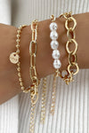 Gold Pearl Link Chain Love Alloy Bracelet Gold ONE SIZE Alloy Bracelets - Tophatter Daily Deals