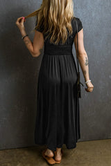 Smocked V-Neck Short Sleeve Dress Casual Dresses - Tophatter Daily Deals