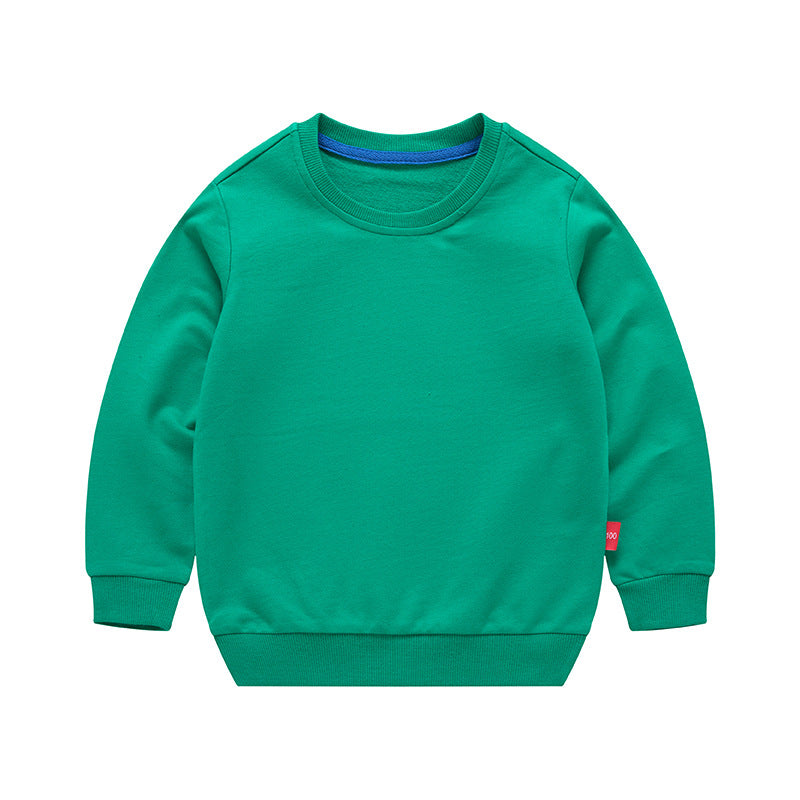 Boys Korean Round Neck Solid Color Loose Long Sleeve Pullover Green 7 - Tophatter Daily Deals