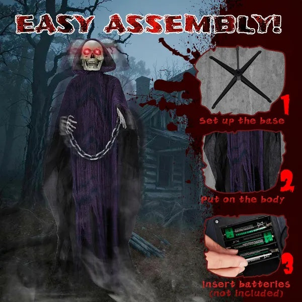 Grim Reaper Animatronic 6ft Sound Activated Halloween 3D Changing Face Moving Picture Frame - Tophatter Daily Deals