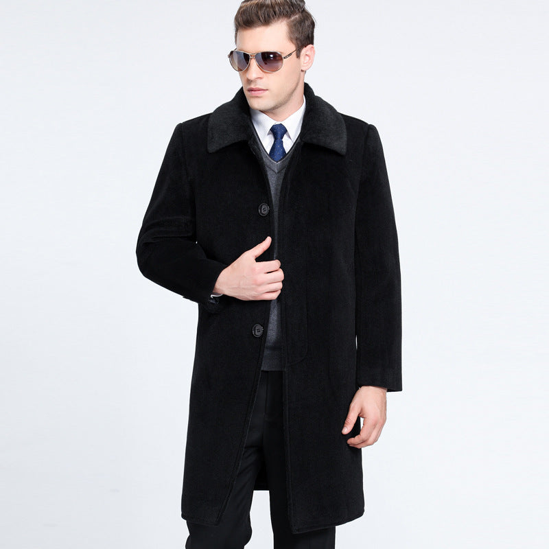 Warm Classic Men's Overcoat - Midlength Wool Cashmere Black 3D Changing Face Moving Picture Frame - Tophatter Daily Deals