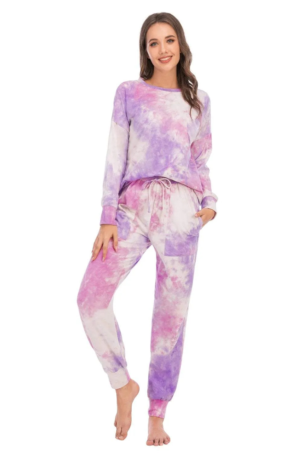 Tie-Dye Top and Pants Lounge Set Loungewear Sets - Tophatter Daily Deals