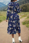 Printed Notched Lantern Sleeve Midi Dress Casual Dresses - Tophatter Daily Deals