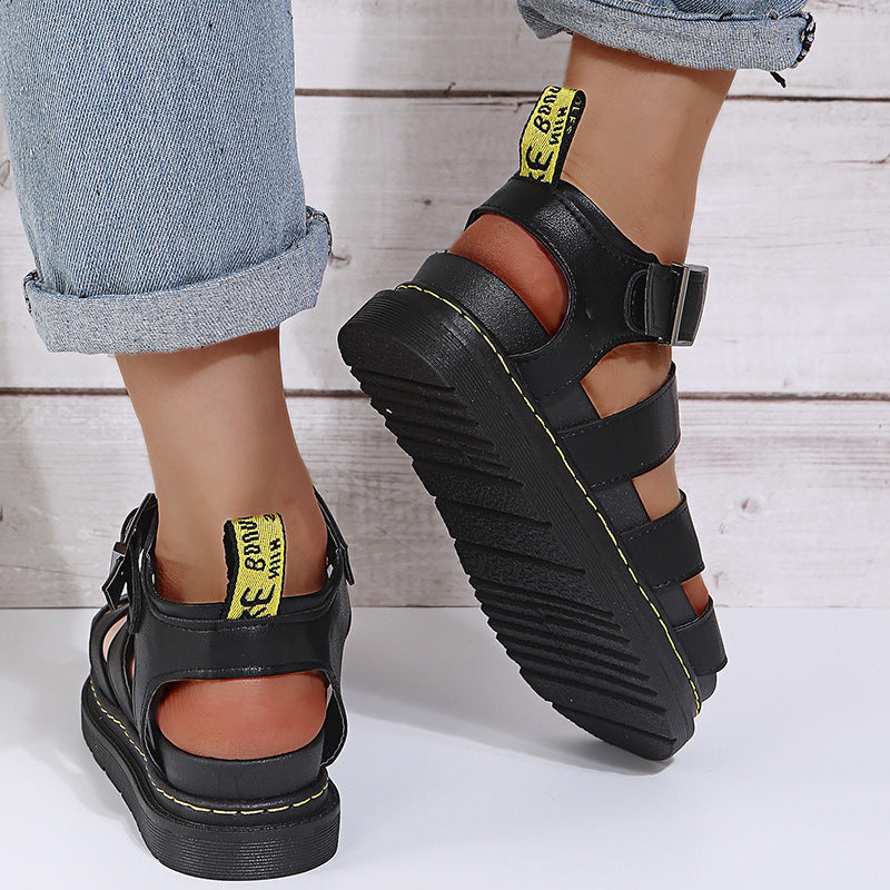 Buckle Sandals Flat PlatformThick Bottom Shoes Women Summer 0 - Tophatter Daily Deals