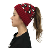 Autumn And Winter New Leopard Print Knitted Beanie Red 0 - Tophatter Daily Deals