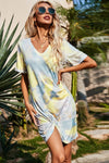 Twisted V-Neck Short Sleeve Dress Banana Yellow Casual Dresses - Tophatter Daily Deals