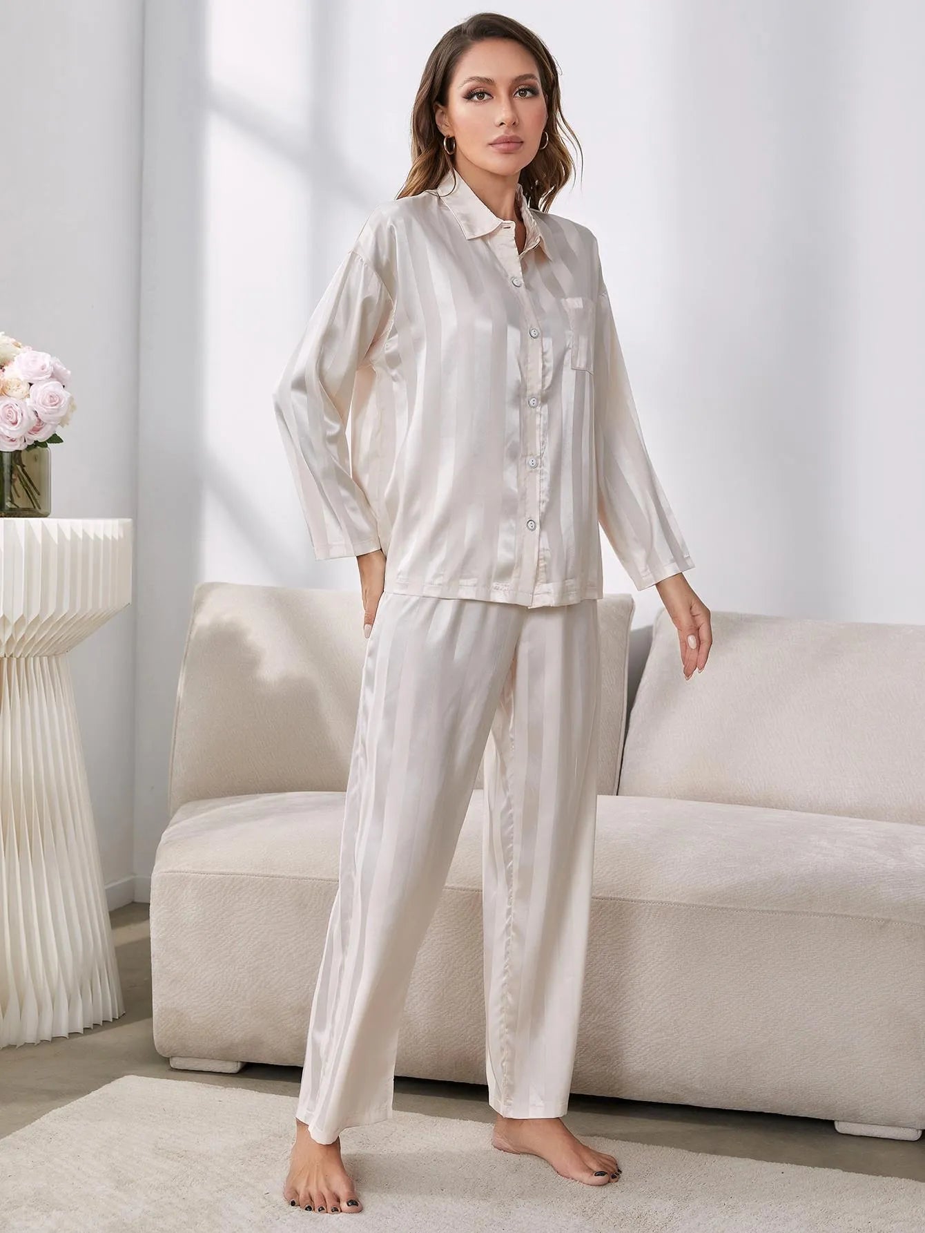 Button-Up Shirt and Pants Pajama Set Loungewear Sets - Tophatter Daily Deals