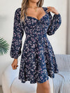 Printed Sweetheart Neck Balloon Sleeve Mini Dress Navy Casual Dresses - Tophatter Daily Deals